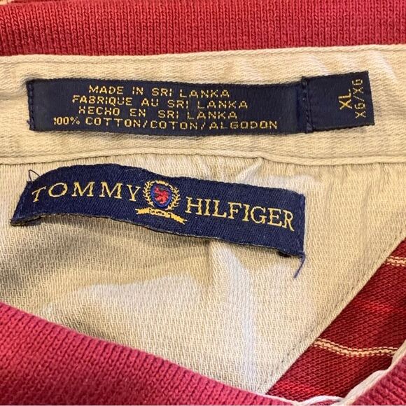 Vintage Tommy Hilfiger Dark Red Striped Polo Shirt Size XL - Picture 5 of 10